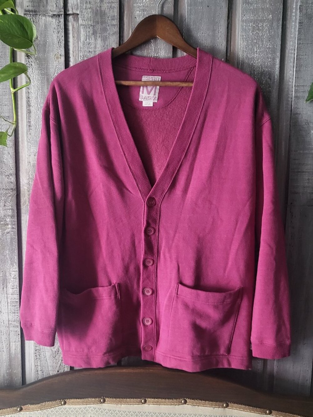 Vintage 90s ESPRIT BASIX Embroidered Sweatshirt Cardigan M Never Worn